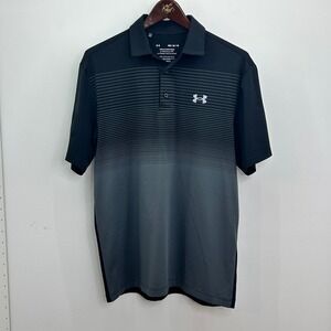 Under Armour Playoff Polo Medium Men Golf Casual Black Striped Shirt